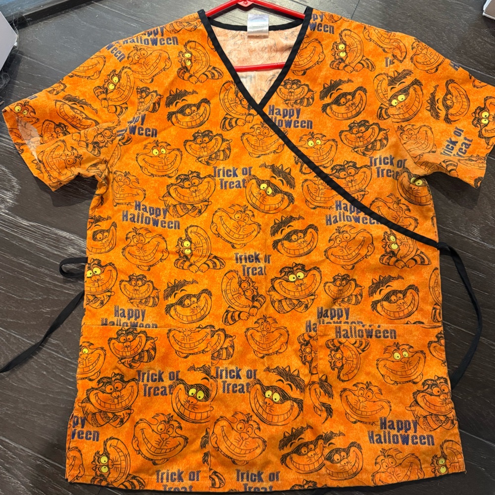 Disney Cheshire Cat Halloween Scrub Top